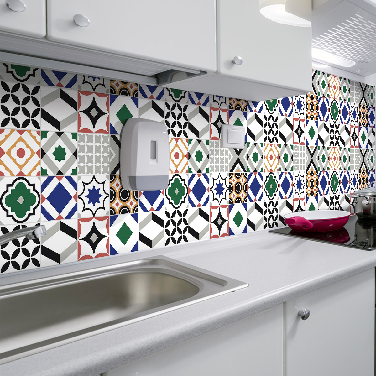 Stickers muraux - Sticker Mural Carrelage adhésif Cuisine Salle de Bain - 30 STICKERS CARREAUX DE CIMENT AZULEJOS ANAISIA