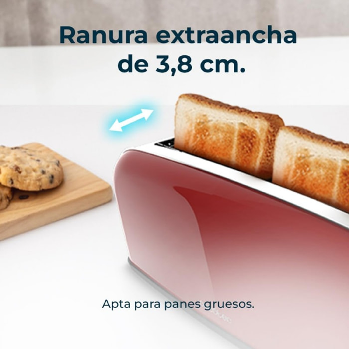 Tostador vertical Toastin' time 850 Red Long Lite, 850W Potencia, Capacidad para