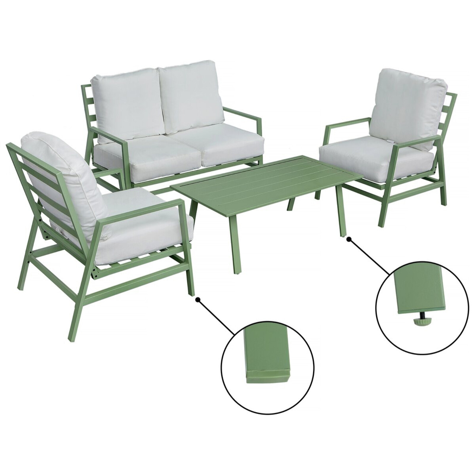 Salon de jardin en métal "Queens" - 4 places - Vert