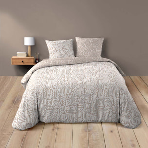 Parure de lit 3 pièces en coton à motif géométrique housse + taies - Vert