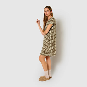 Vestido corto bambula detalles plisados lemona marrón