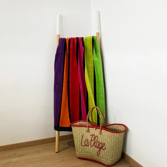 Serviette de plage éponge velours Jacquard - Happy Fresh - 100x175cm - 470g/m²