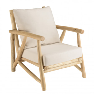 WILL - Fauteuil MADURA en branches de teck naturel coussins blancs