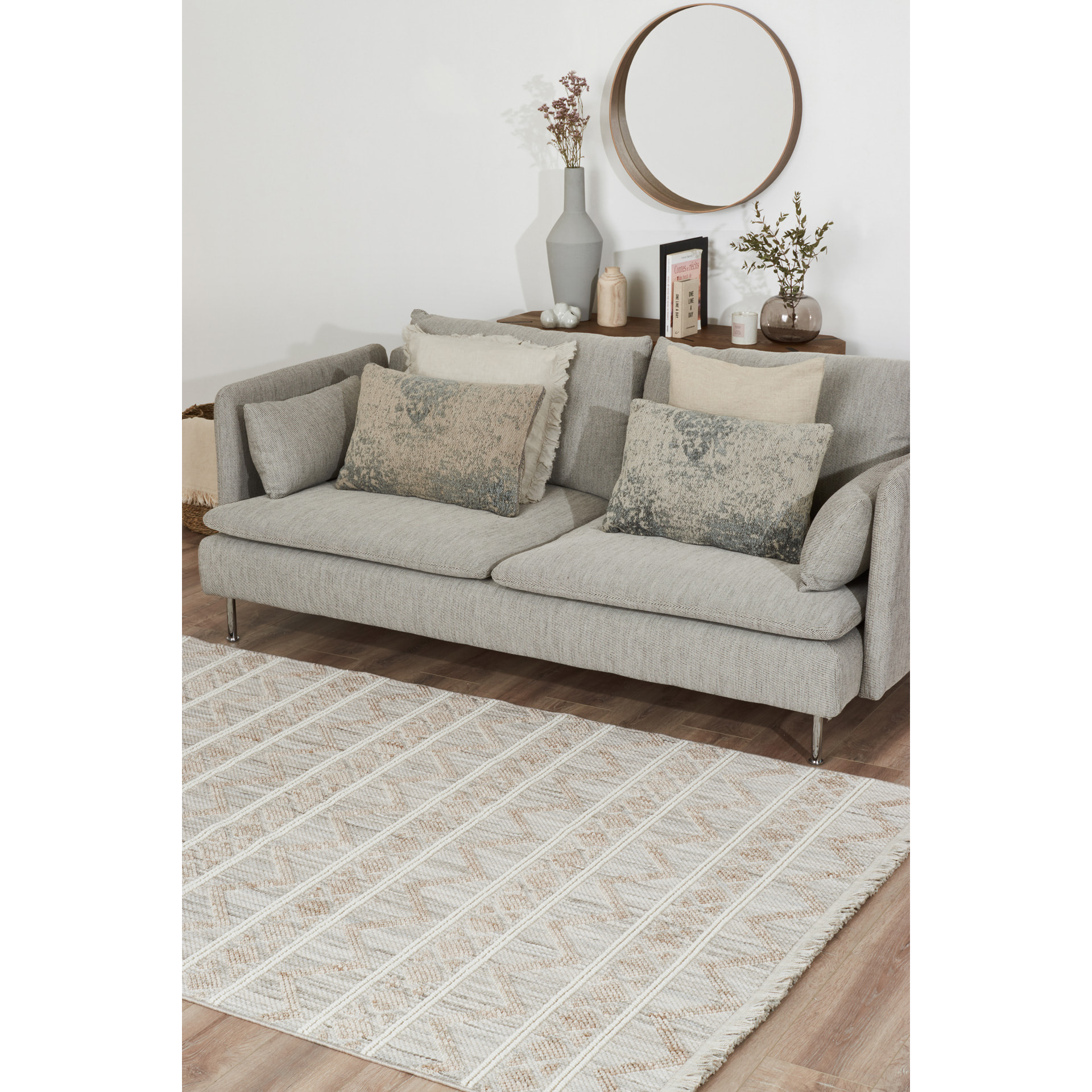 Bali - tapis moderne motif aztèque, beige