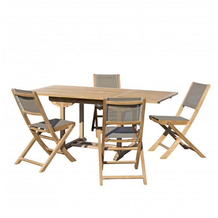 HARRIS - SALON DE JARDIN EN BOIS TECK 4/6 pers - Ensemble de jardin - 1 Table rectangulaire extensible 120/180*90 cm - 4 chaises