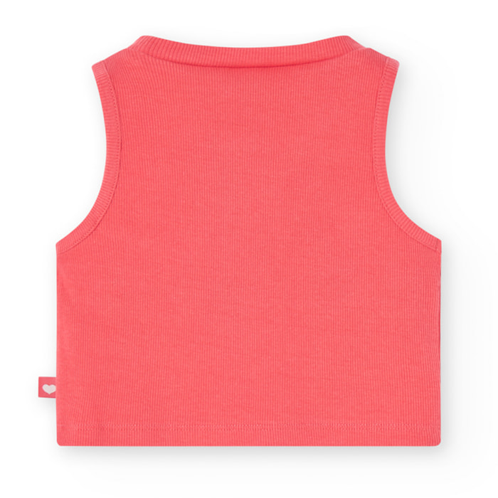 Top niña, canalé, tirantes, cuello redondo, rojo