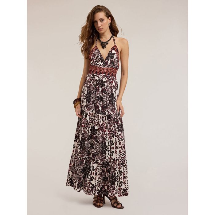 Motivi - Vestido largo de verano con estampado étnico - Marrón
