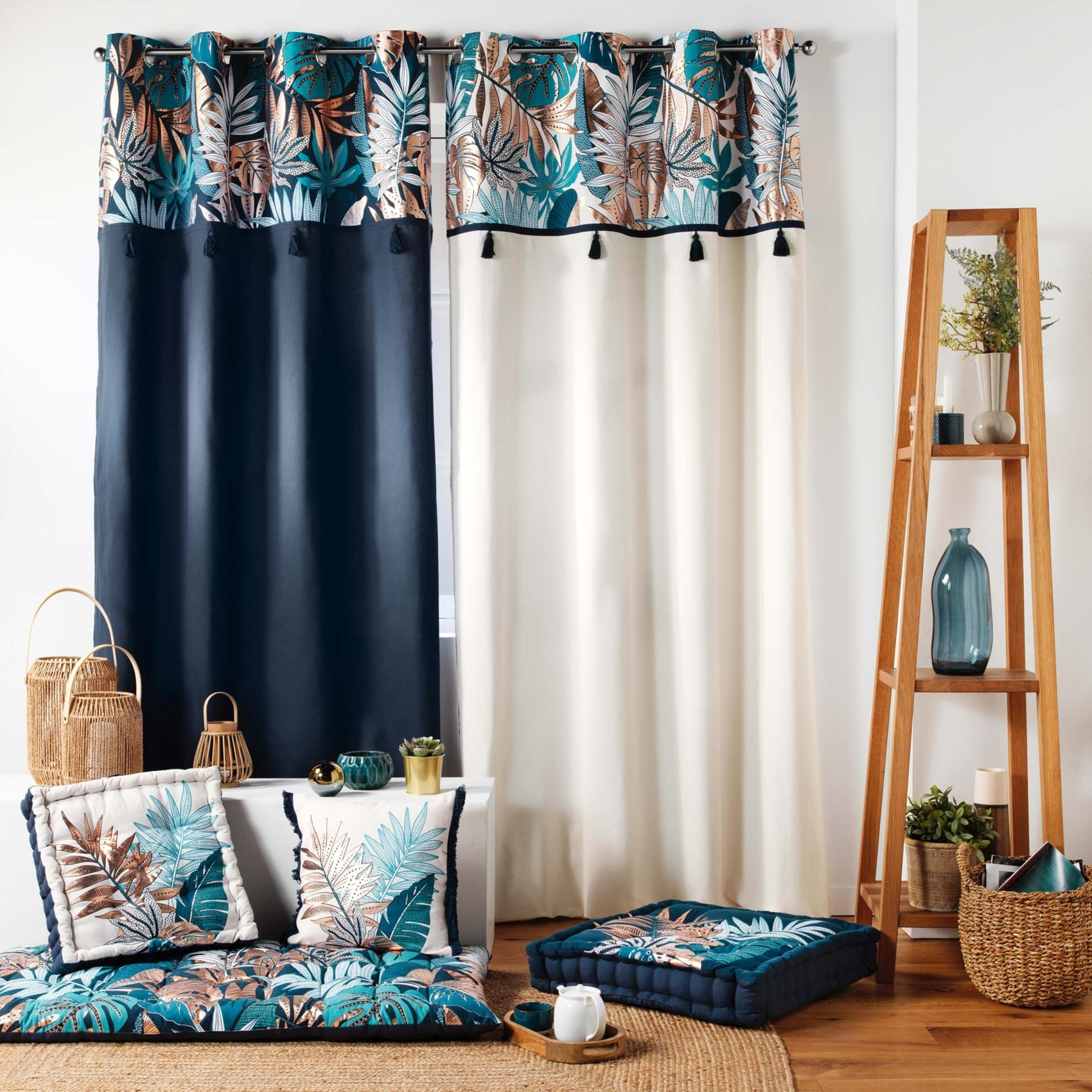 Rideau au top imprimé exotique - Naturel