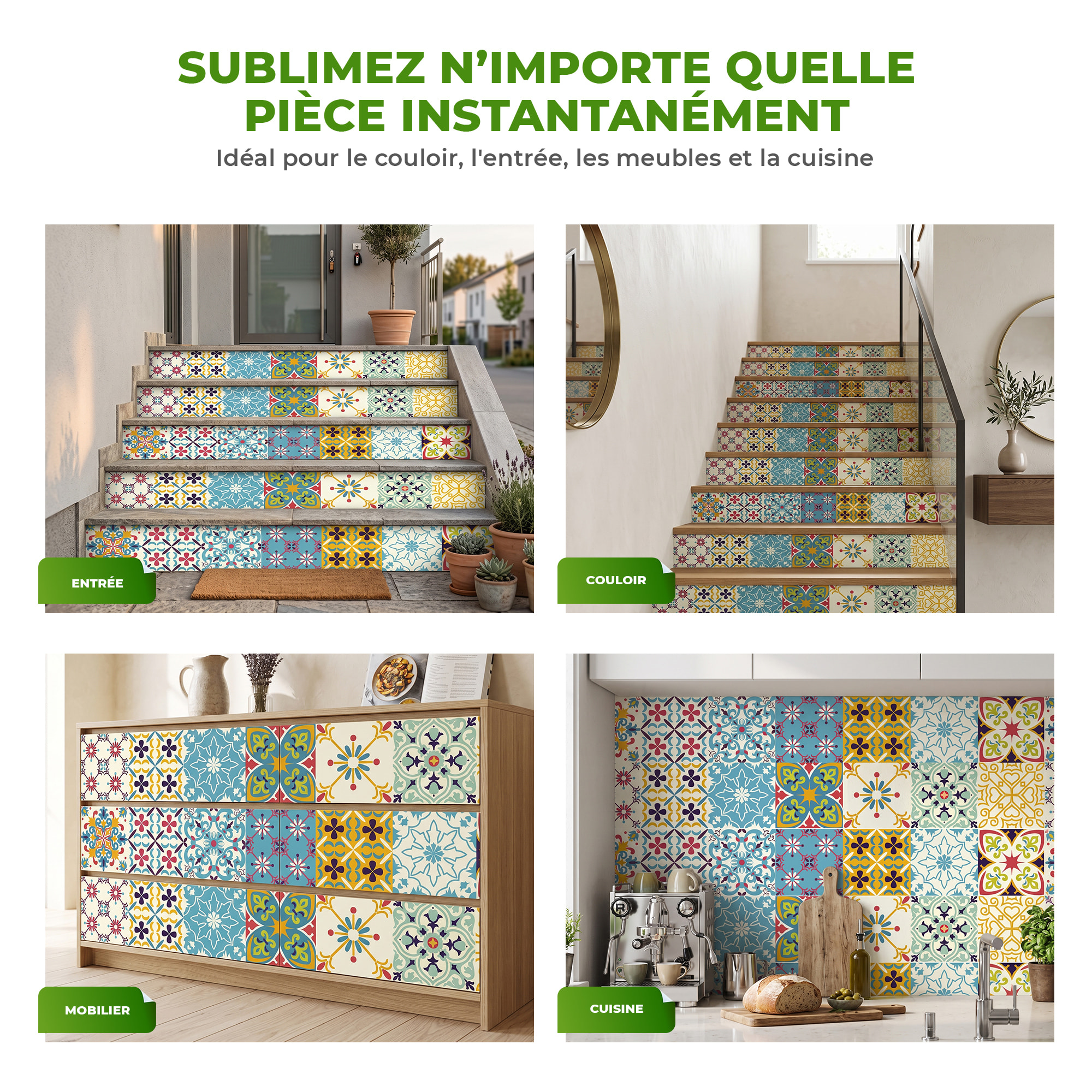Stickers adhésifs escalier carrelages | Sticker Autocollant contremarche Carreaux de ciment carrelages adhésif - AGUEDA