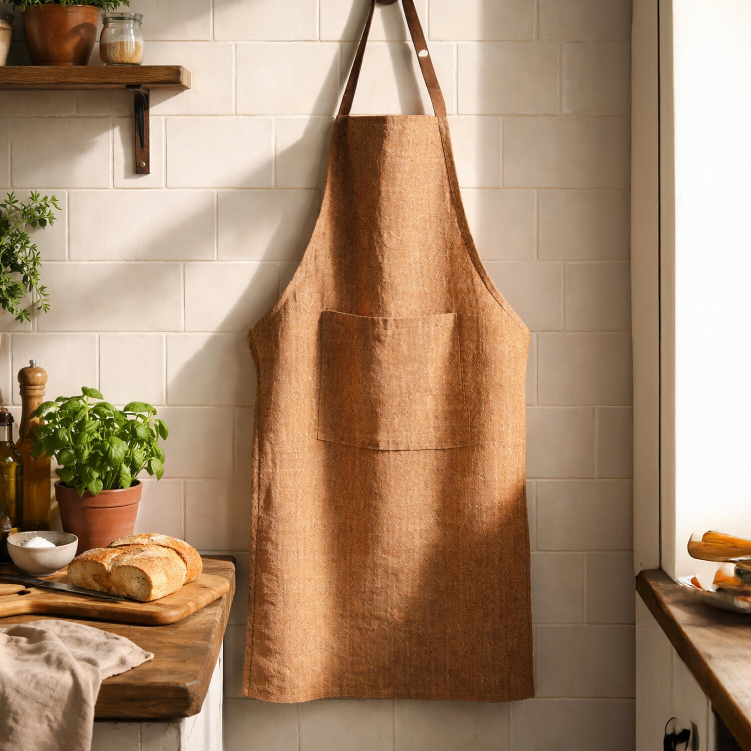 Tablier 100% coton tablier classique fil flamme terracotta