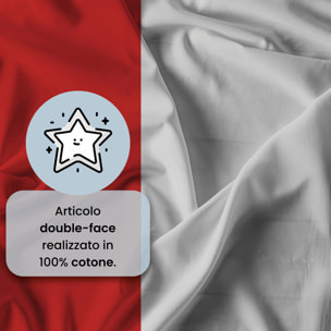COMPLETO LETTO NATURAL COLOR, 100% Cotone, Made in Italy - ROSSO/GRIGIO CHIARO