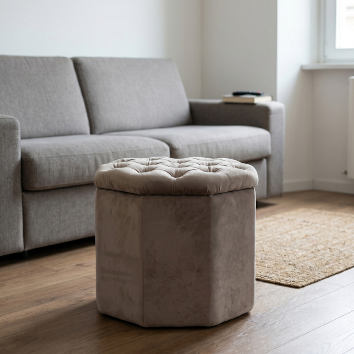 Pouf contenitore ottagonale in velluto - BEIGE