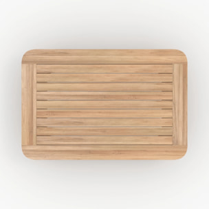 Salon de jardin 2 places en teck et tissu rayé gris, 2 fauteuils - Kilda