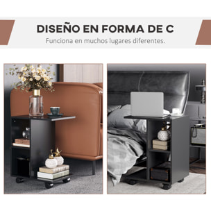 Mesita Auxiliar Moderno Mesa Auxiliar en Forma de C con Ruedas Estantes Abiertos para Salón Dormitorio 45x35x58 cm Negro