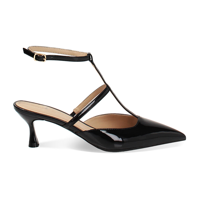 Zapatos de tacón slingback negros para mujer con pulsera