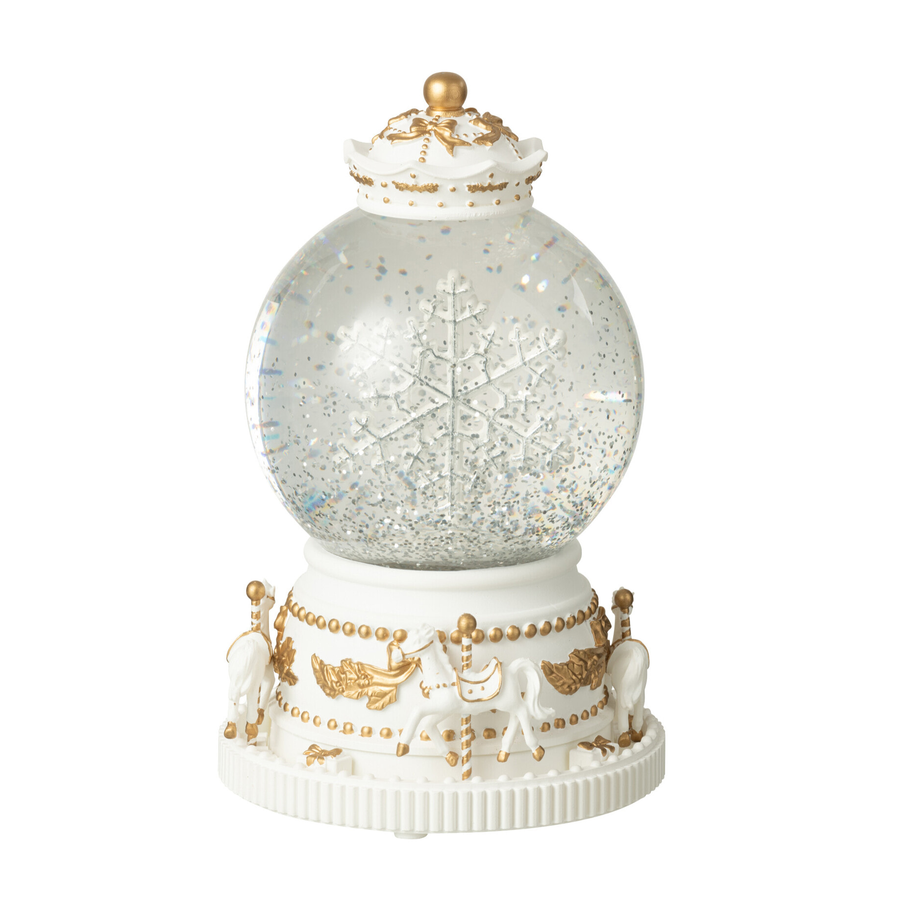 J-Line décoration Boule De Neige Chevaux - plastique - blanc/or