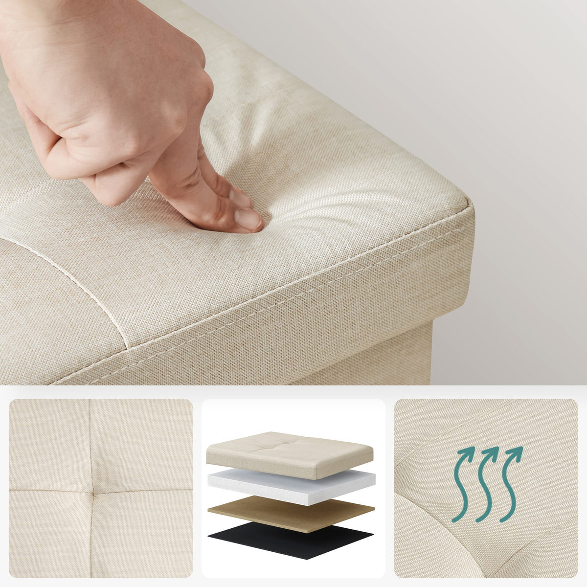 Panca Contenitore Pieghevole in Tessuto Effetto Lino Beige