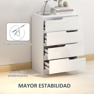 Cómoda con 4 Cajones Cómoda de Dormitorio Moderno con Anti-vuelco Cajonera para Salón Pasillo 60x40x85 cm Blanco