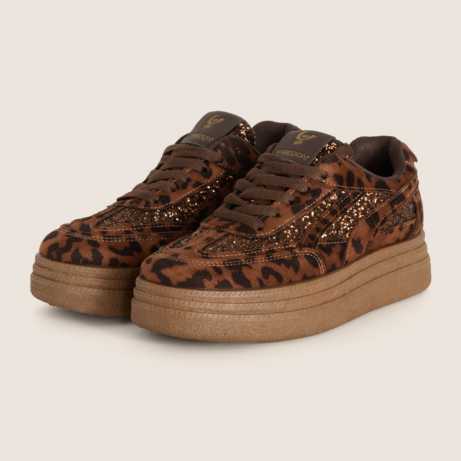 Sneakers Donna Platform in Tessuto Animalier con Glitter