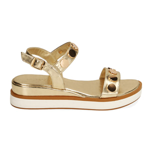 Sandalias doradas laminadas, plataforma de 4,5 cm