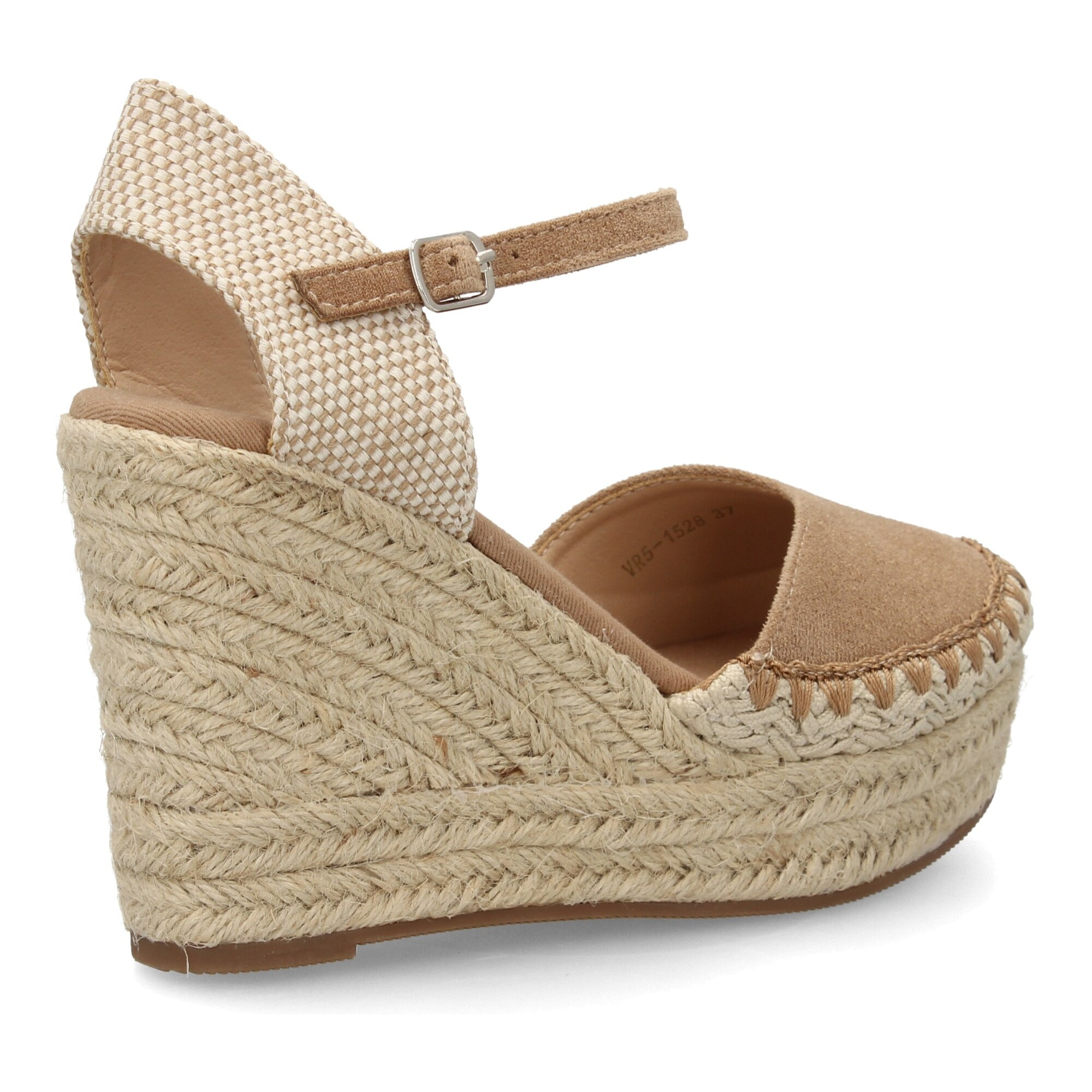 Alpargata de cuña alta de esparto con cierre de hebilla