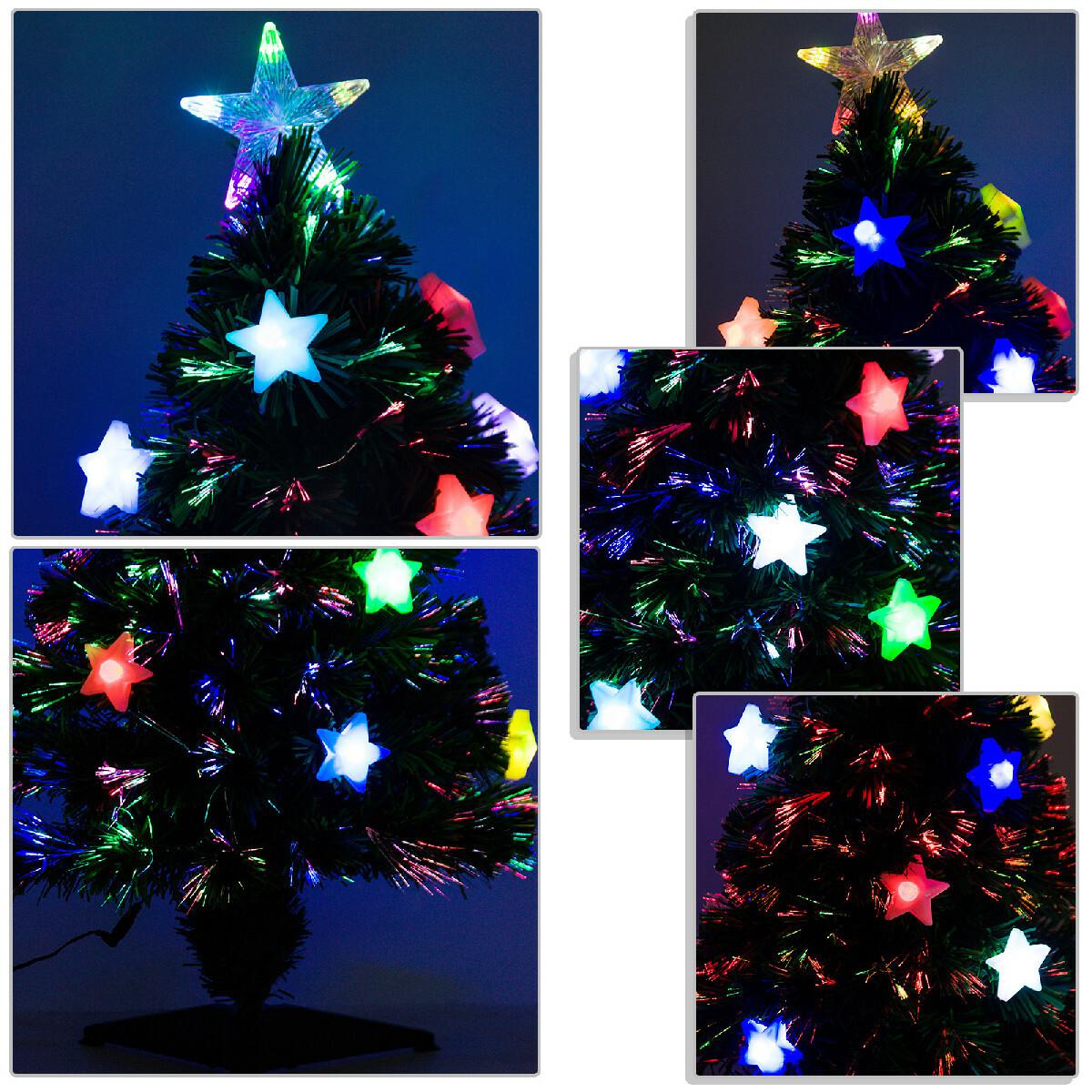 Sapin de Noël artificiel lumineux fibre optique LED multicolore + support pied Ø 45 x 90H cm 90 branches étoile sommet brillante vert