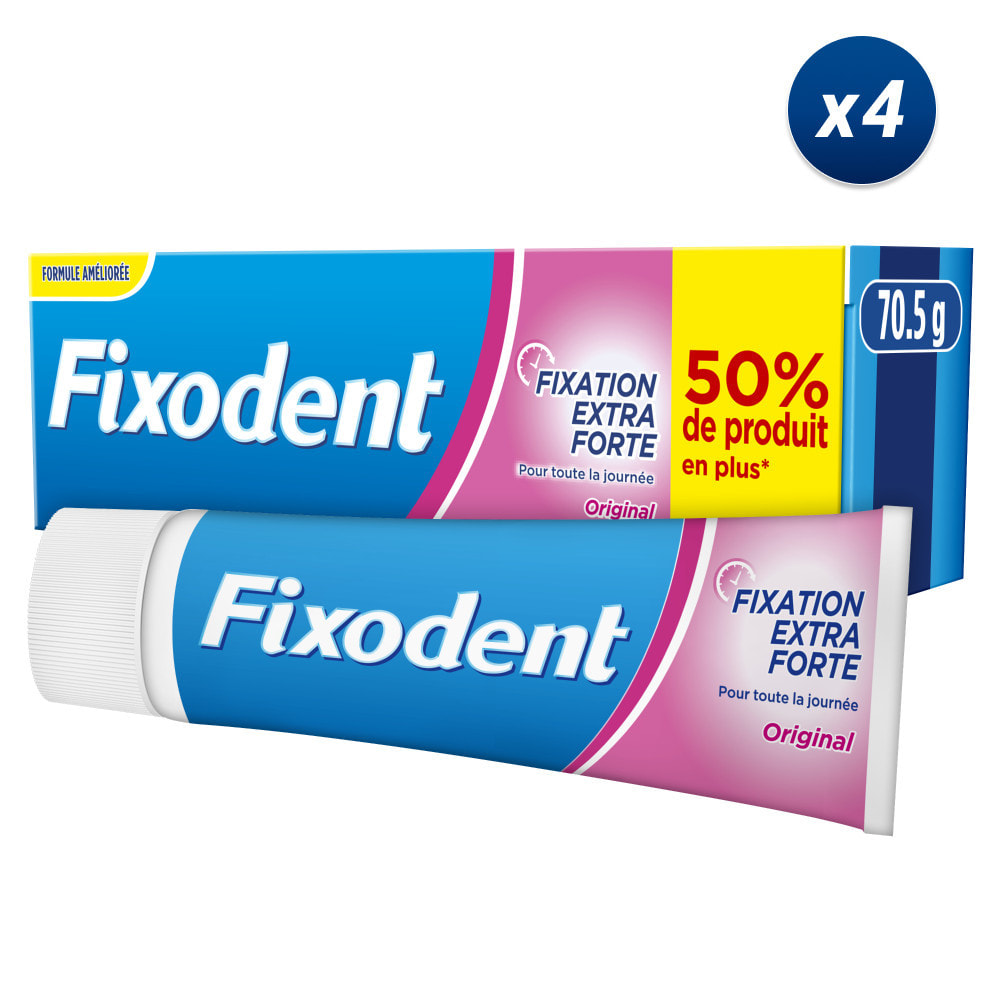 Lot de 4 Fixodent Original Crème Adhésive Pour Prothèses Dentaires 70,5 g