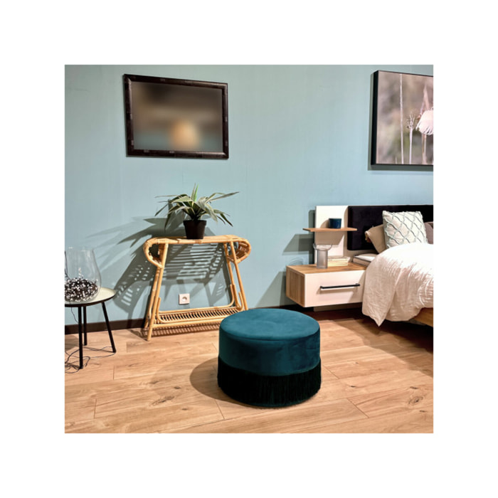 Console L. 80 cm forme trapèze arrondi en rotin naturel tressé – VIVIA