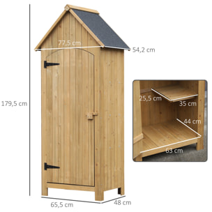 Armoire abri de jardin remise pour outils 3 étagères porte loquet toit pente bitumé dim. 77L x 54l x 179H cm bois sapin pré-huilé