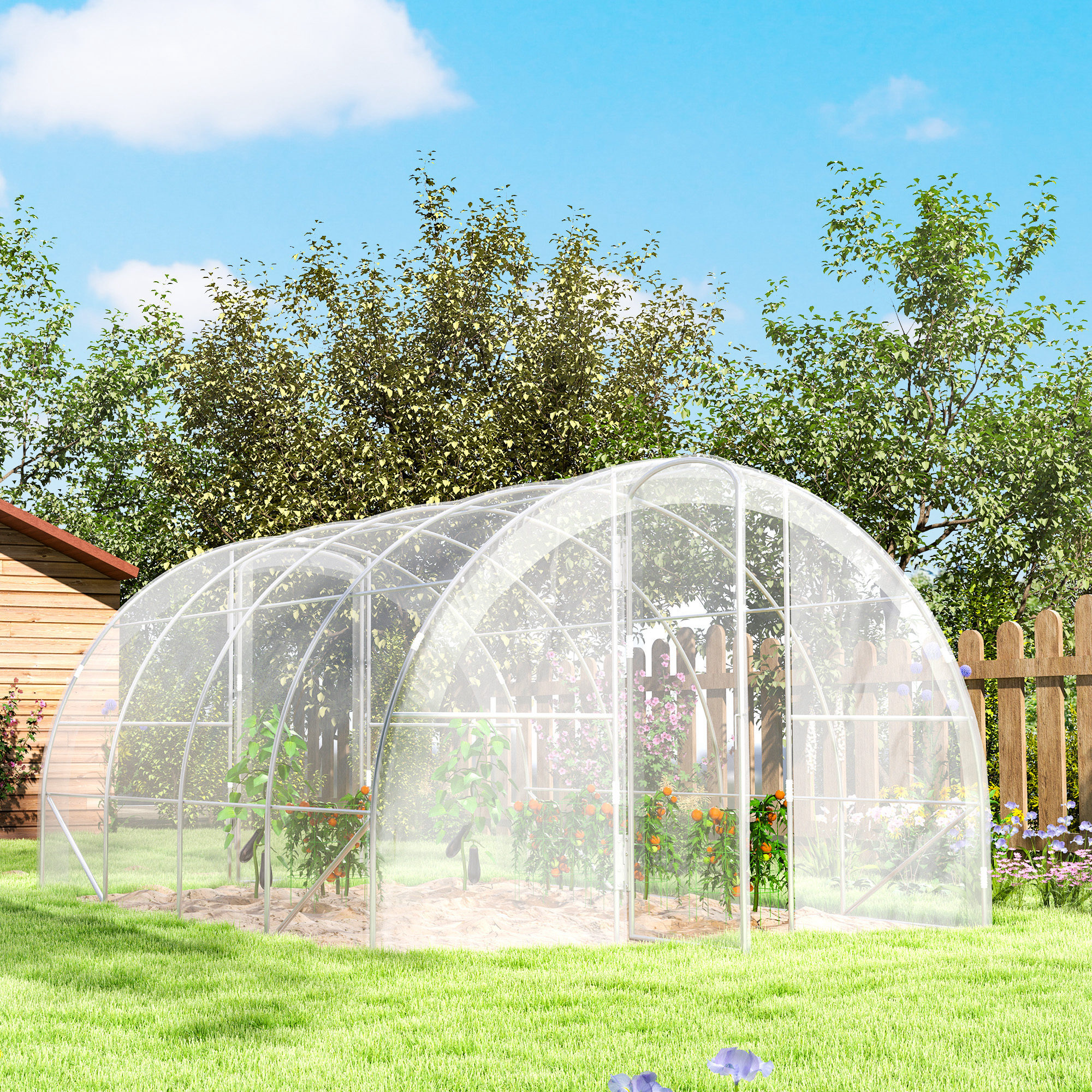 Invernadero de Túnel 4x3x2 m Invernadero de Jardín con 2 Puertas Cubierta PE 150g/m² Estructura de Acero Galvanizado y Techo Redondeado para Cultivos Plantas Flores Transparente