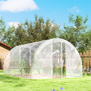 Invernadero de Túnel 4x3x2 m Invernadero de Jardín con 2 Puertas Cubierta PE 150g/m² Estructura de Acero Galvanizado y Techo Redondeado para Cultivos Plantas Flores Transparente