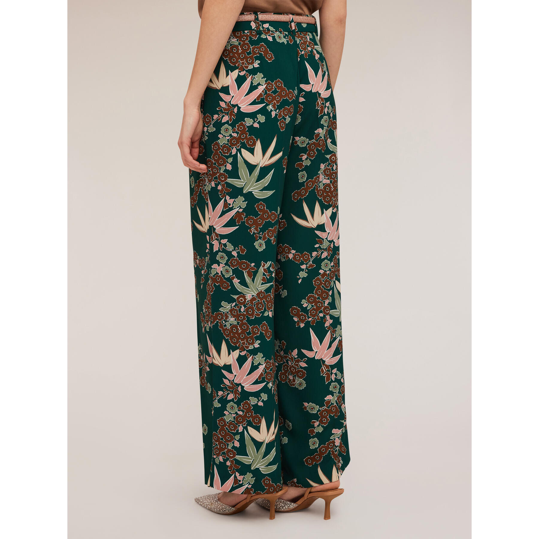 Motivi - Pantalones modelo palazzo con pliegues estampado decò - Verde