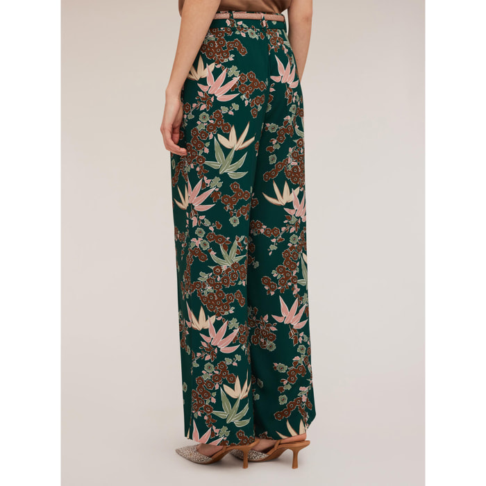 Motivi - Pantalones modelo palazzo con pliegues estampado decò - Verde