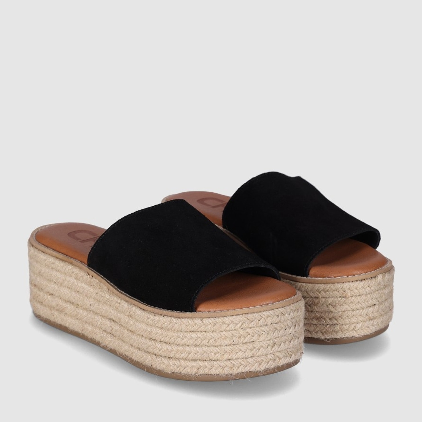 Sandalias de Serraje - Negro - Tacón: 6 cm