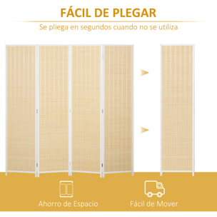 Biombo de 4 Paneles Plegable 180x180 cm Separador de Ambientes Divisor de Habitación Tejido a Mano de Bambú e Hilo de Algodón Decoración Elegante para Salón Blanco