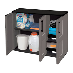 Armadio da esterno Aranka, Mobile balcone multiuso, Armadietto outdoor 3 ante, 100% Made in Italy, 102x37h84 cm, Grigio e Nero, Finitura quadri