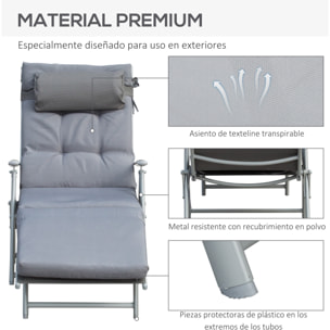 Tumbona Plegable Tumbona de Jardín con Respaldo Ajustable en 7 Posiciones con Cojín Cuerpo Entero y Cabeza para Terraza Piscina Carga 165 kg 137x63,5x100,5 cm Gris
