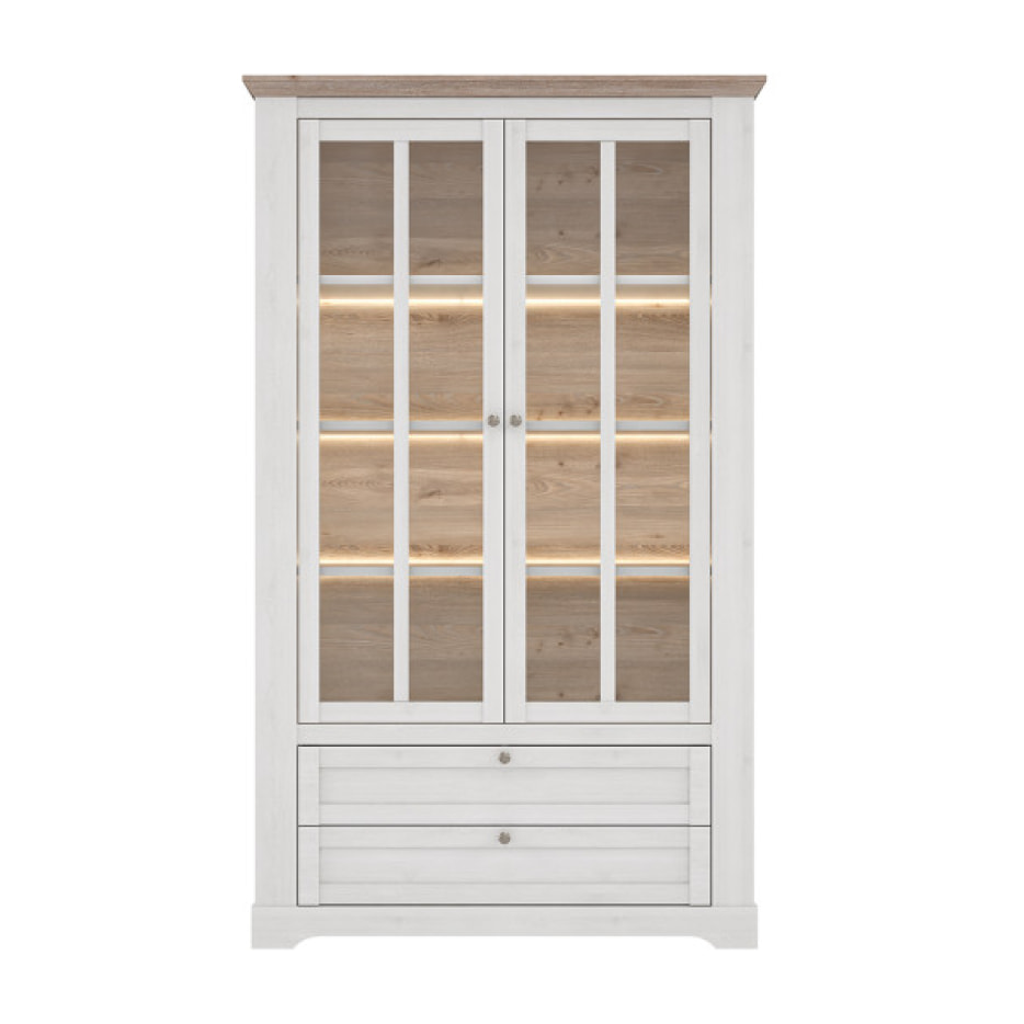 Vitrine 2 portes en bois effet chêne clair blanchi - grand modèle - ILONA