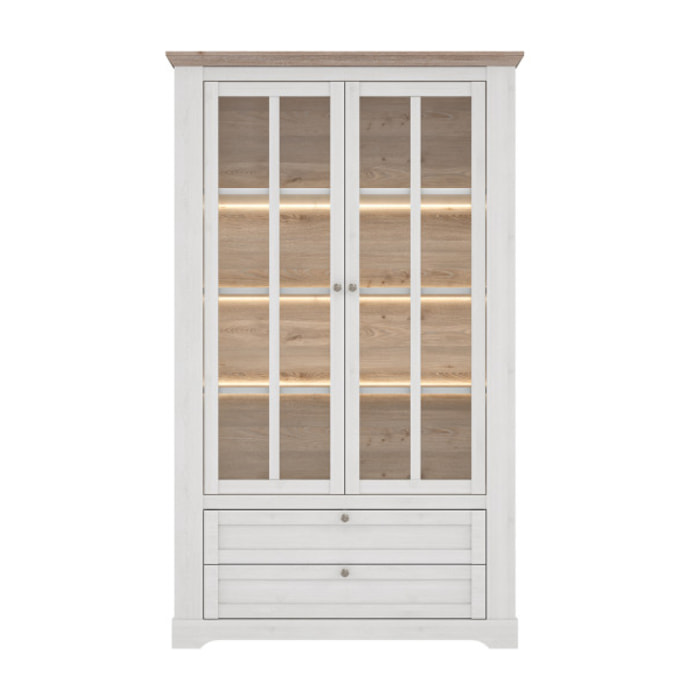 Vitrine 2 portes en bois effet chêne clair blanchi - grand modèle - ILONA