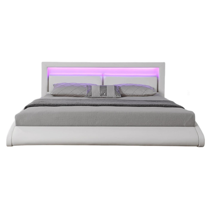 Cadre de lit en simili Blanc avec LED intégrées - 160x200cm TITA