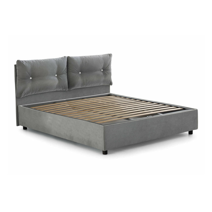 Letto matrimoniale Artrax, Letto contenitore con rivestimento in tessuto, 100% Made in Italy, Apertura frontale, adatto per materasso Cm 160x200, Grigio
