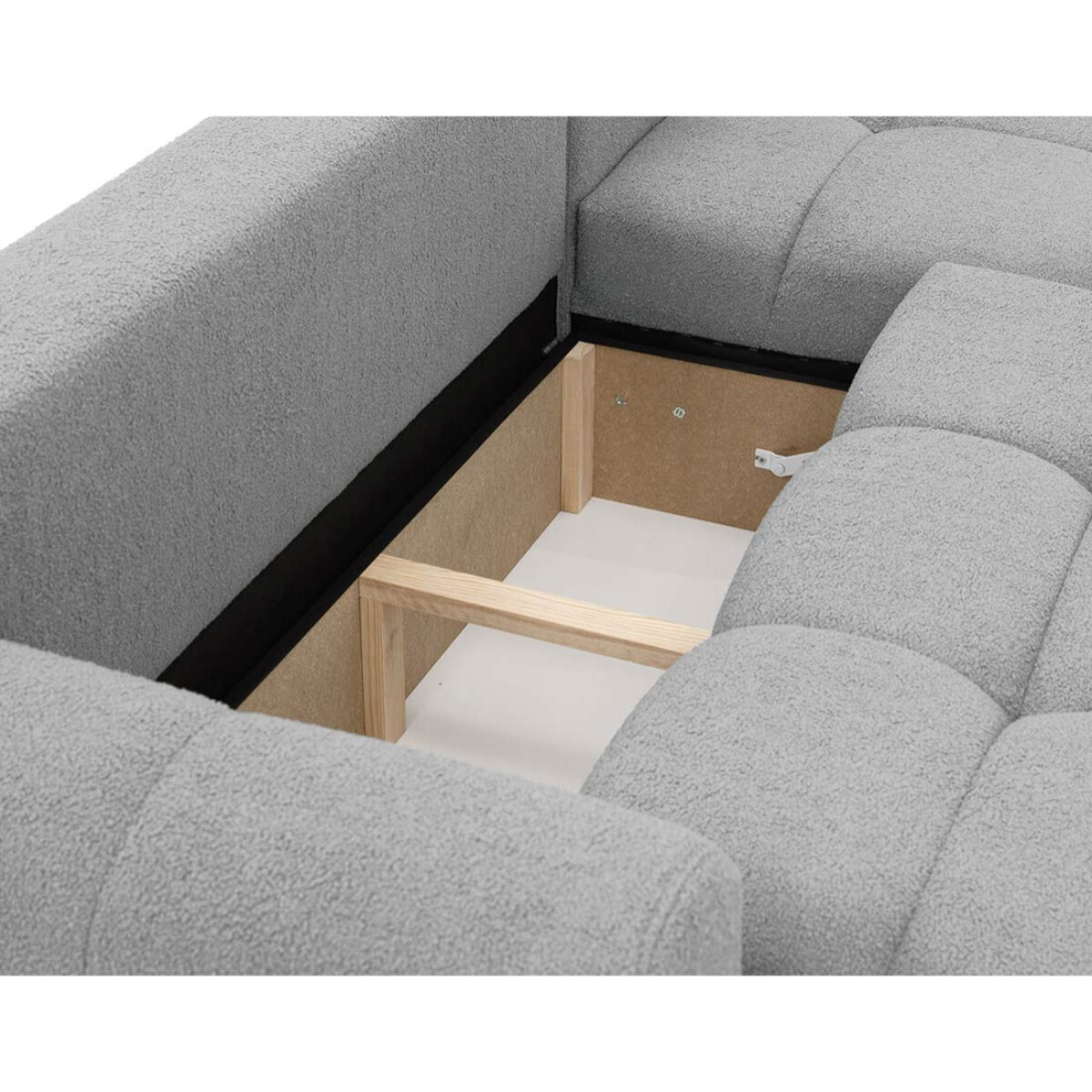 Yulin - Canapé d'angle droit 4 places convertible avec coffre en tissu bouclette - Gris clair