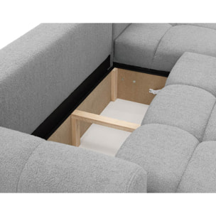 Yulin - Canapé d'angle droit 4 places convertible avec coffre en tissu bouclette - Gris clair
