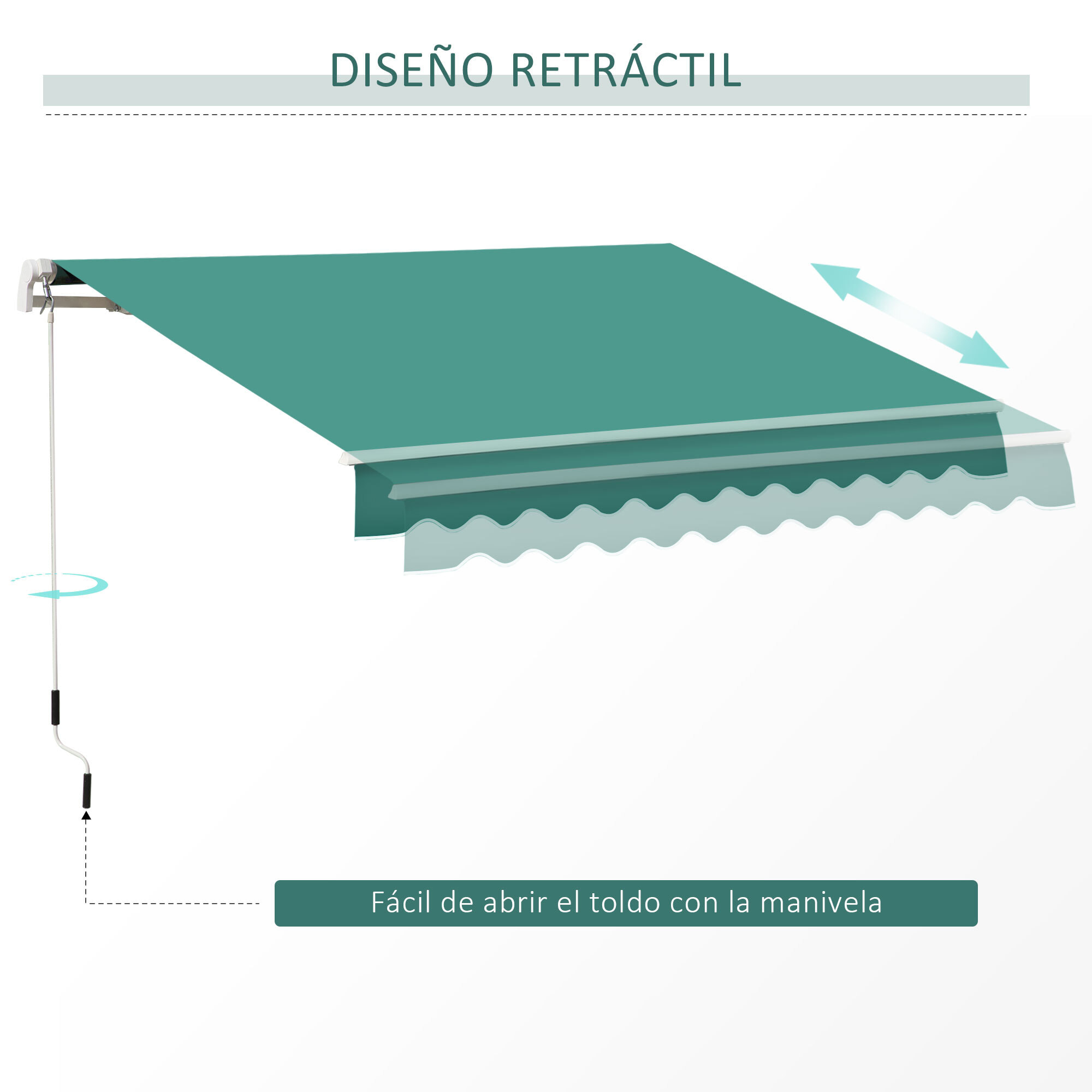 Toldo con Brazo de Aluminio Poliéster y Acero 4x2,5m Verde