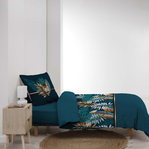 Parure de lit  Alianor Feuilles exotiques - Bleu