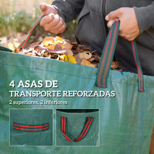 Set de 3 Bolsas de Basura de Jardín 272L Bolsas para Residuos Resistentes con Asas Reforzadas y Aros Flexibles Plegables y Reutilizables