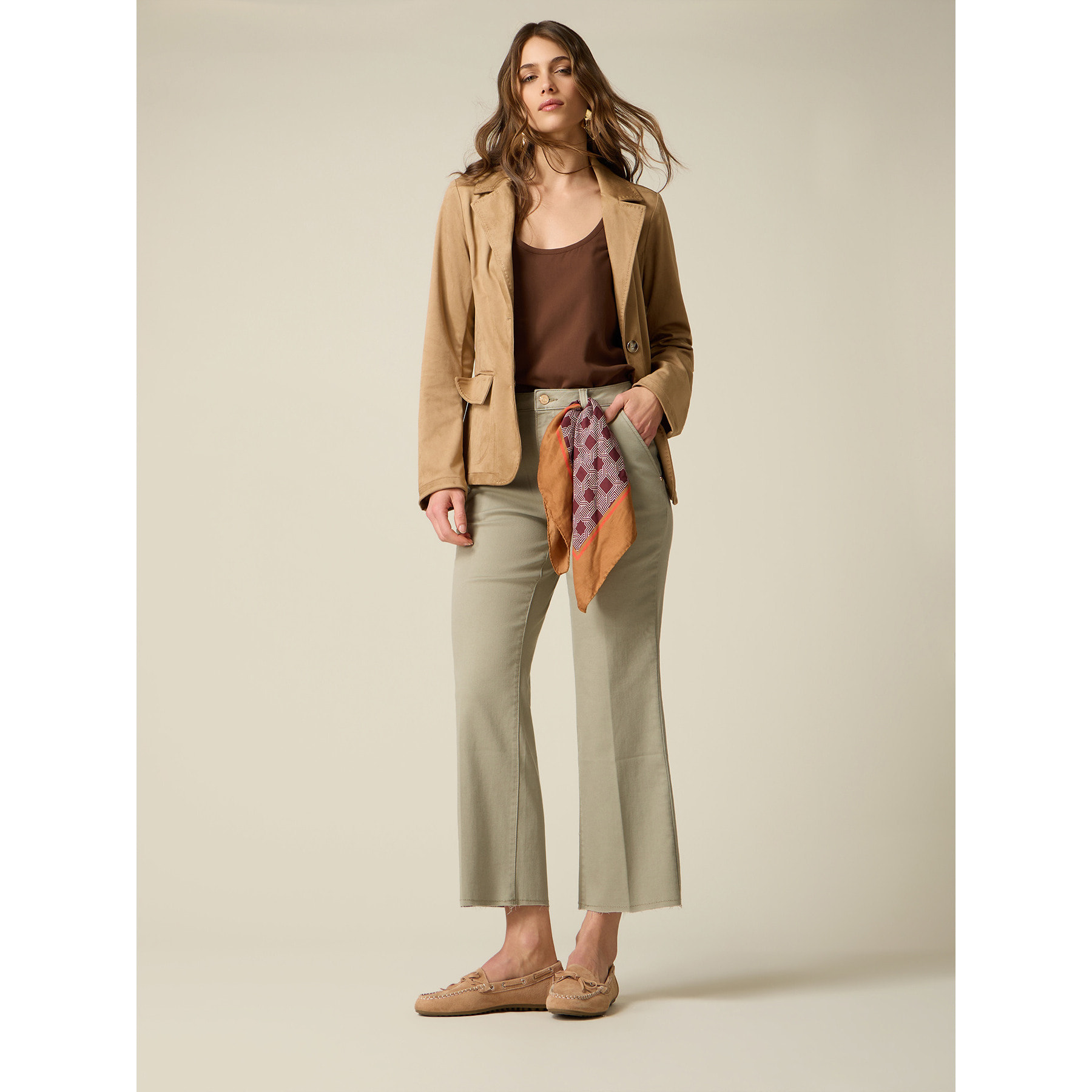 Oltre - Pantaloni cropped in drill misto cotone - Verde