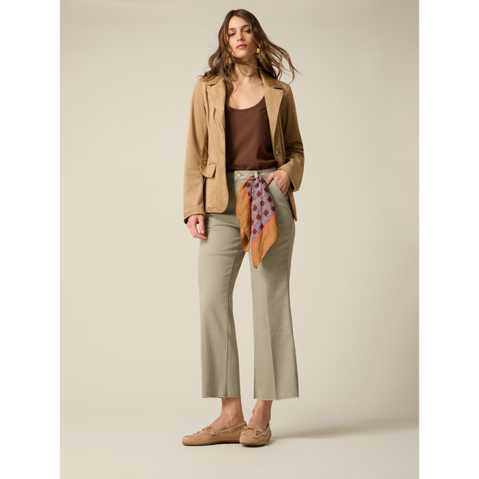 Oltre - Pantaloni cropped in drill misto cotone - Verde