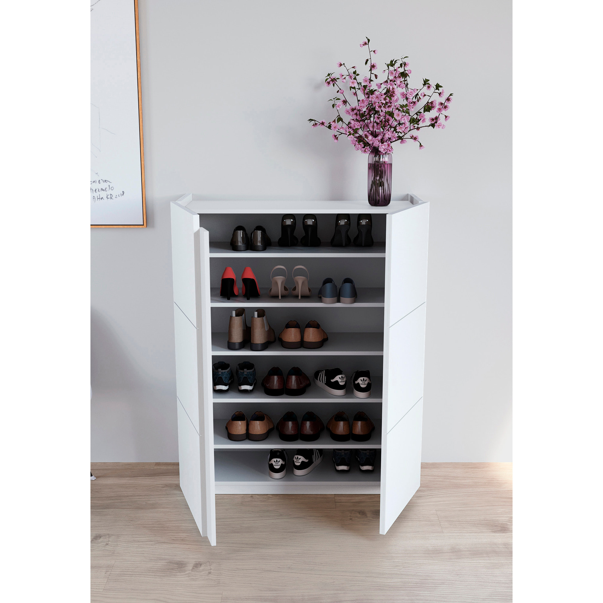 Zapatero Hessa melamina blanco 122x95x35 cm