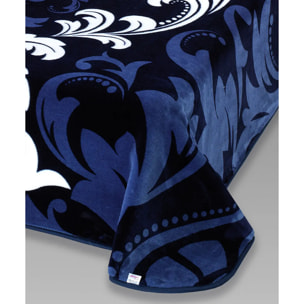 Coperta Plaid damascata Blu in morbido pile di poliestere